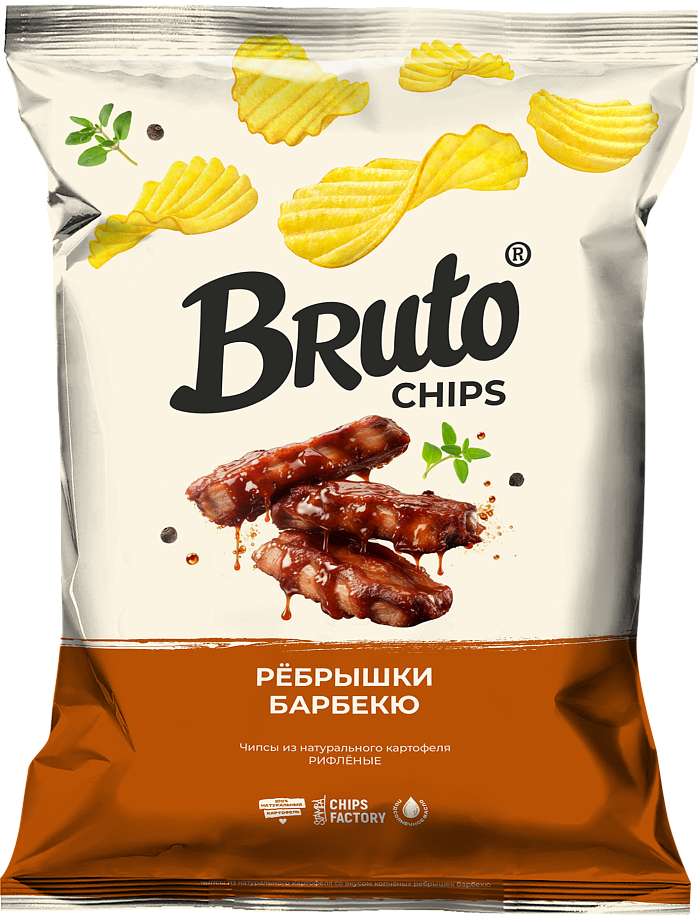 Изображение товара Чипсы Bruto Рёбрышки барбекю 120 г хрустящие со вкусом барбекю Изображение товара Чипсы Bruto Рёбрышки барбекю 120 г хрустящие со вкусом барбекю