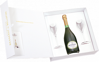 Шампанское Besserat de Bellefon, Cuvee des Moines Brut, в подарочной упаковке с 2 бокалами 0.75 л