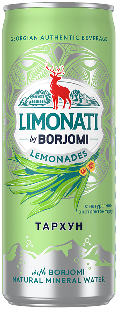 Изображение товара Лимонад LIMONATI by Borjomi Тархун газированный, 0.33 л банка