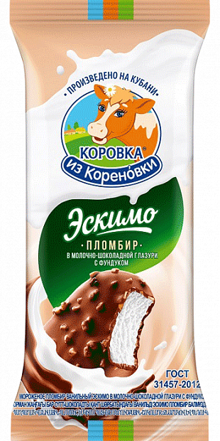 Мороженое пломбир ЭСКИМО на палочке с фундуком в молочно-шоколадной глазури