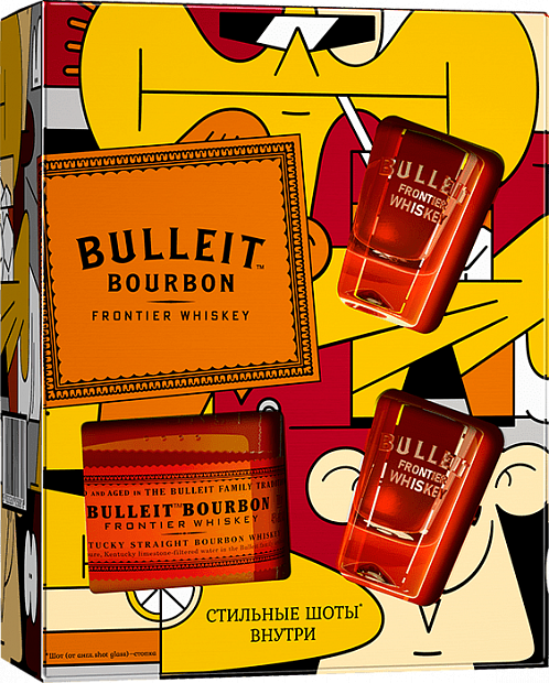Виски Bulleit Bourbon Frontier, в подарочной упаковке с шотами 0.7 л