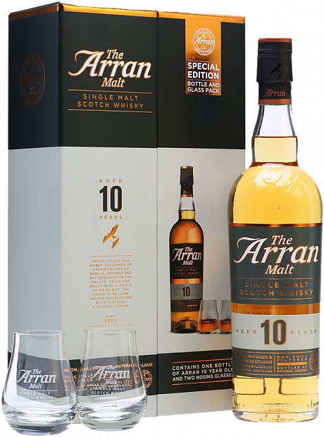 Виски Arran 10 летней выдержки, в подарочной коробке c 2 стаканами 0.7 л