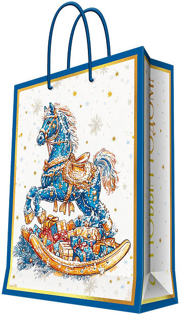 Изображение товара Подарочный новогодний пакет 178х229х98 мм яркий праздничный дизайн