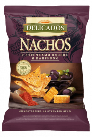 Чипсы Delicados Nachos с кусочками оливок и паприкой