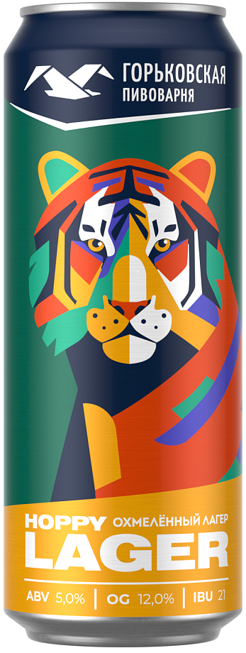 Изображение товара Пиво Горьковская Пивоварня Hoppy Lager Банка 0.45 л с насыщенным вкусом